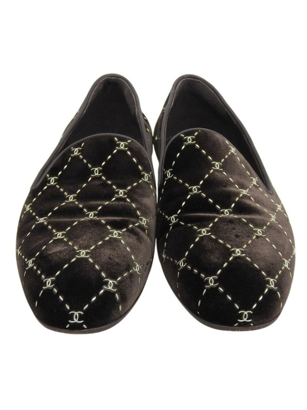 Chanel Quilted Stitch Velor Opera Shoes Slip-on Dark Brown - Picture 4 of 8